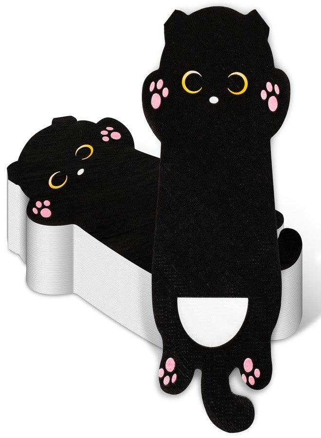 JarThenaAMCS مناديل ورقية من JarThenaAMCS، 100 قطعة، بتصميم قطة سوداء طويلة، مناديل كرتونية لطيفة للاستخدام مرة واحدة، مثالية للهالوين وأعياد الميلاد والعطلات وحفلات العشاء. - Image 1